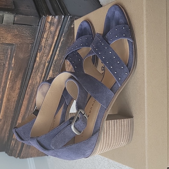 Lucky Brand Stacked Heel Strappy Suede Sandals - Picture 6 of 11